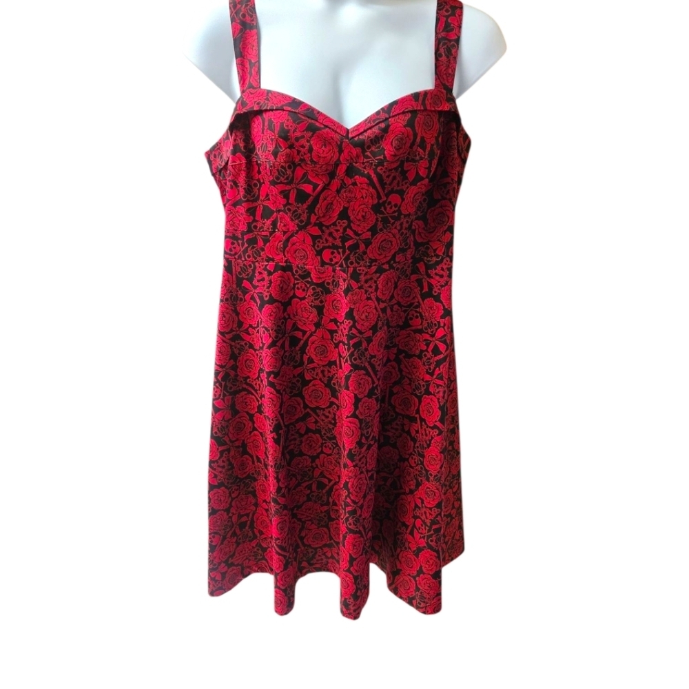 TORRID 18 Unique gothic Retro Chic Red Roses, Skulls, Keys fit & flare dress - Picture 2 of 15